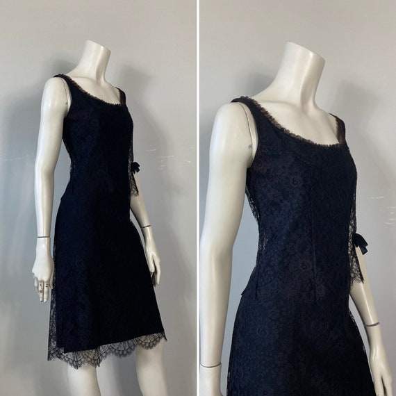 50s 60s Black Lace Cocktail Dress| Black Lace Dre… - image 3