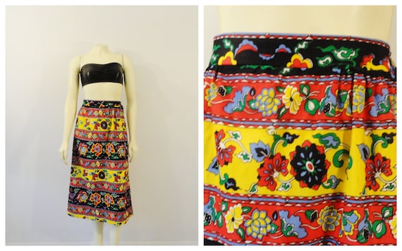 60s 70s Floral A-Line Skirt| Vintage 60s 70s Skir… - image 3