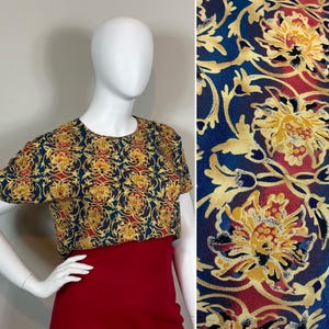 90s AKF Rayon Blouse | Quintessential 90s Rayon Patterned Blouse| Short Sleeve Blouse Size Large