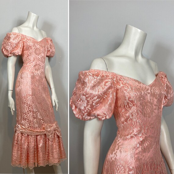 80s Mermaid Prom Dress 80s Peach Lace Prom Dress 80… Gem