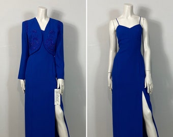 90s Royal Blue Formal Dress & Jacket Set| Old Hollywood Glamour| Beaded Sweetheart Gown| Versatile Mother of the Bride Dress| NWT Size 6