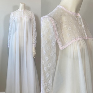 50s Chiffon Peignoir Bridal Robe|Vintage  Wedding Dressing Gown Robe Peignoir| Vintage White Chiffon Bridal Peignoir| I DO Bonwit Teller