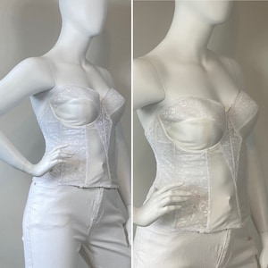 Vintage White Corset| Vintage Carinval Strapless Long Line Bra| Vintage Carnival Corset| Vintage Bridal Corset Plus Size 40D Union Made