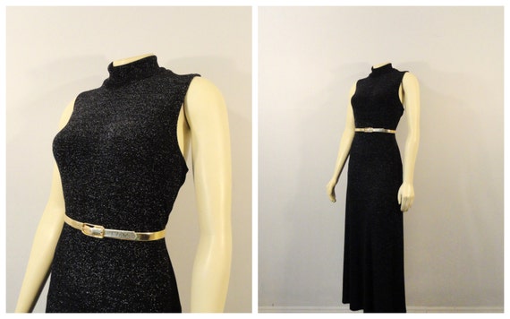 Vintage Dress 90s Shimmering Black Sleeveless Mock
