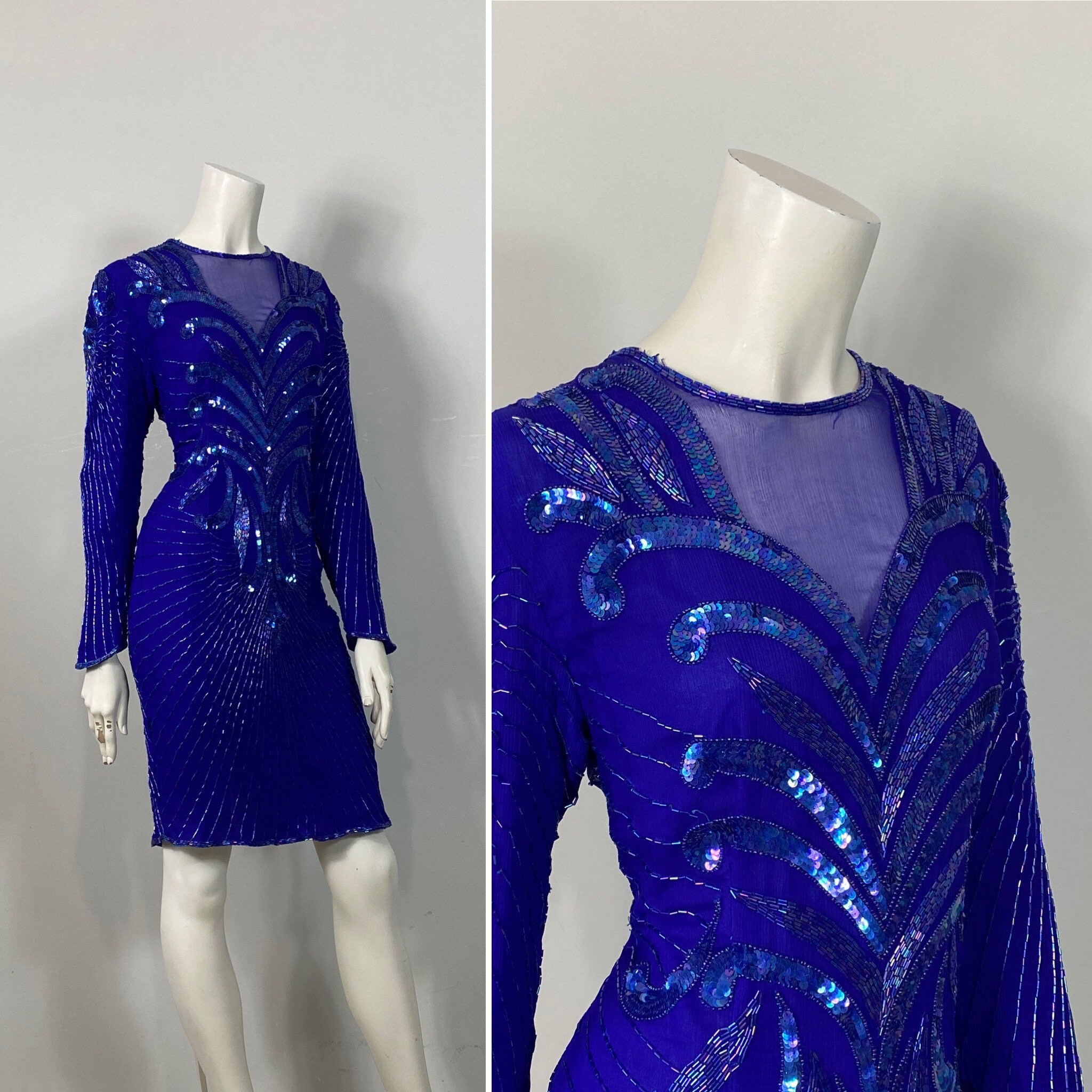 Blue Beaded And Sequinned Lace Gillian