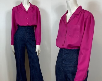 Camicetta vintage rosa shocking anni '80 / Camicia con piccoli bottoni