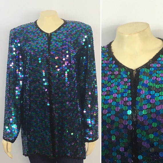 80s 90s Iridescent Sequin Jacket| Vintage Oleg Ca… - image 6