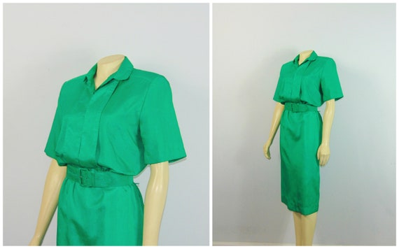 80s Belted Shirtdress| 80s Schrader Sport Green Dr