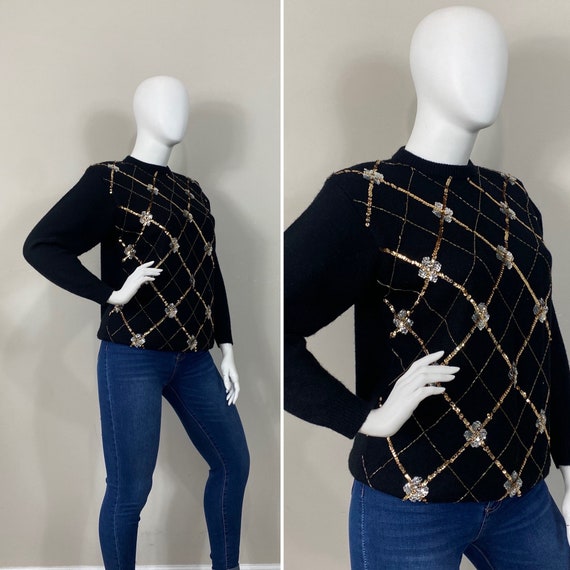 80s Sweater | Vintage 80s Alfred Dunner Black Gol… - image 4