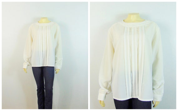 Vintage Blouse 90s Jordan Ivory Pleated Front Blou