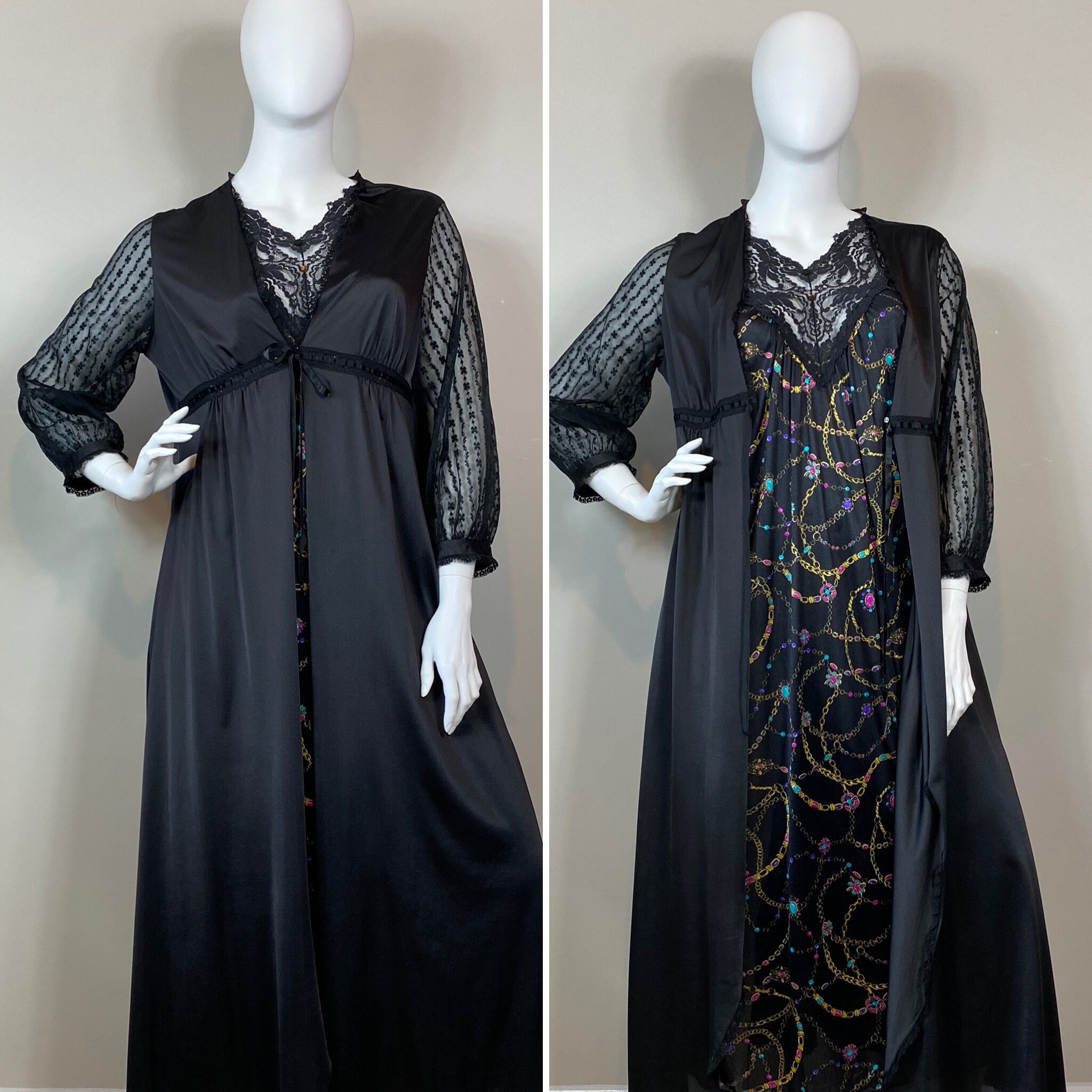 Vintage Black Satin Robe XXL 4446 Vintage Plus Size Etsy