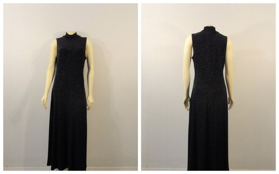 Vintage Dress 90s Shimmering Black Sleeveless Moc… - image 5