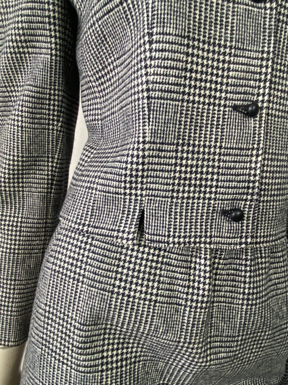 60s Wool Suit| 60s Black White Houndstooth Plaid … - image 4