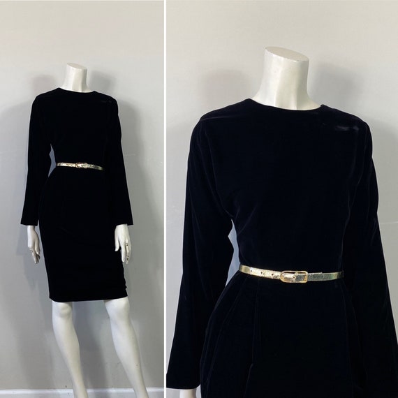 80s Backless Black Velvet Cocktail Party Dress w/… - image 3