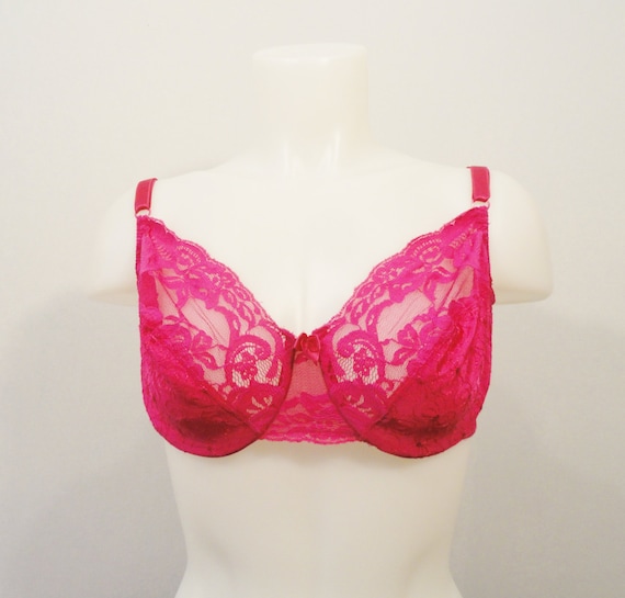 Vintage Bra 34D Victoria's Secret Hot Pink Embroi… - image 1