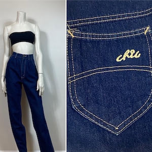 80s Chic Dark Denim H.I.S. Jeans/ Vintage Boyfriend Cut Jeans Size 8/9 Modern Small