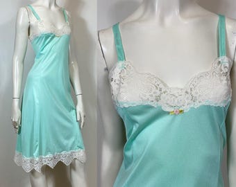 Neu mit Etikett 60s Seafoam Mintgrün Full Slip| Deadstock The Royal Boudior Collection of Aristocraft Slip sz 36 Modern Small bis M