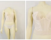 Vintage Bustier Corset 70s Adonna Beige Boned Underwire Union Made in USA 34A