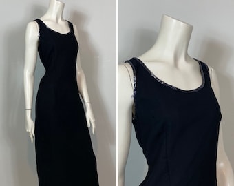 Y2K Beaded Black Dress| Y2K Jkara New York Black Crepe Beaded Neckline Dress| Vintage Black Sheath Dress Size Small