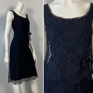 50s 60s Black Lace Cocktail Dress| Black Lace Dress| Little Black Dress| Modern XS - S Extra Small to Small