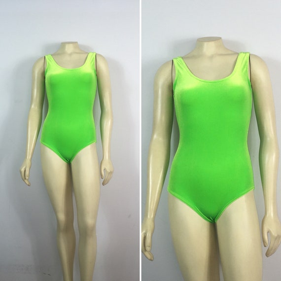 80s 90s Bodysuit| 90s Lime Green Plush Velvet Bod… - image 1