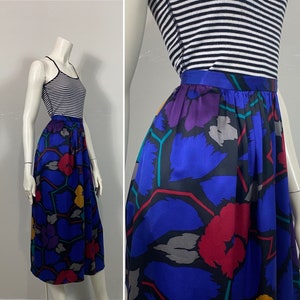 80s 90s Colorful Silk Skirt by Linda Allard for Ellen Tracy