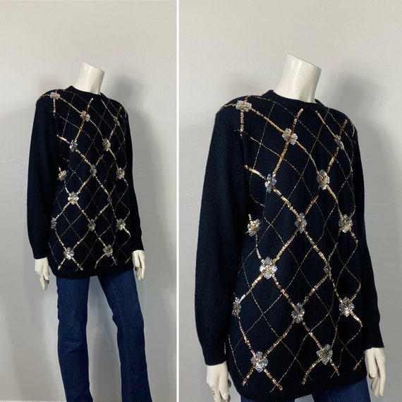 80s Sweater | Vintage 80s Alfred Dunner Black Gol… - image 6