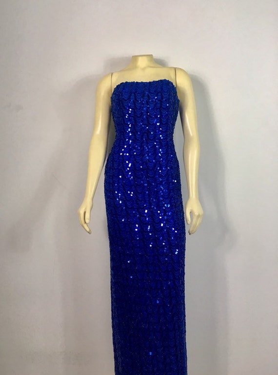 DESIGNER 70s Mike Benet Formals Blue Sequin Dress… - image 4