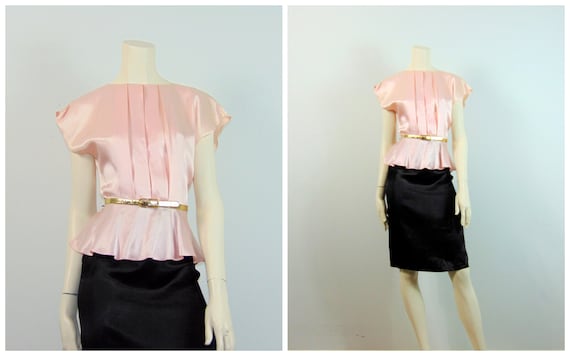 80s Pink & Black Satin Dress| 80s All That Jazz Co