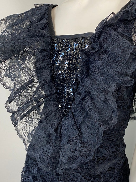 RARE 80s Avant Garde Black Sequin & Lace Mermaid … - image 2