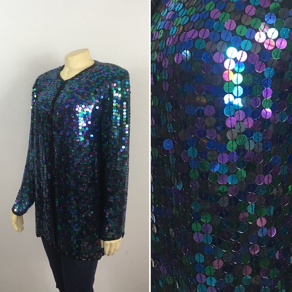 80s 90s Iridescent Sequin Jacket| Vintage Oleg Ca… - image 5