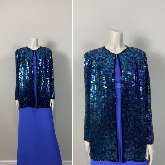 80s 90s Iridescent Sequin Jacket| Vintage Oleg Ca… - image 2