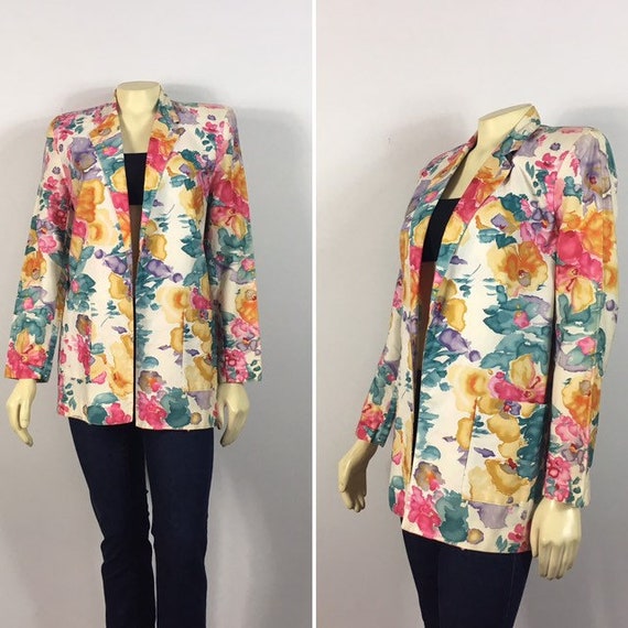 80s Oversized Vintage Floral Blazer Focus Cotton W