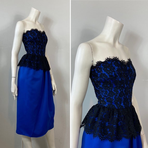 50s Vintage Cocktail Dress| Black Lace Peplum Roy… - image 2