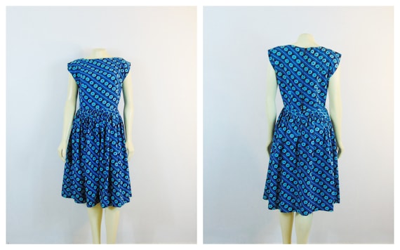 1950s 50s Ann Taylor Bouffant Dress 50s Blue Aqua Floral Stripes Dress Cap Sleeves Metal Zipper Dress Vintage Blue Dress Medium Etsy Canada