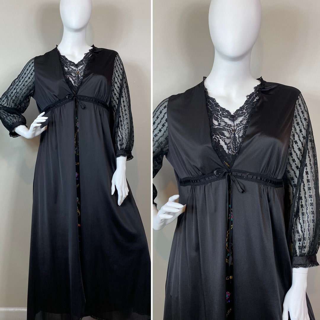 Vintage Black Satin Robe XXL 4446 Vintage Plus Size Etsy