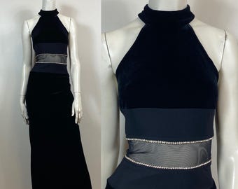 Suknia wieczorowa Scott McClintock Sheer Illusion Velvet z lat 90. XX wieku, rozmiar 6, nowoczesny, mały