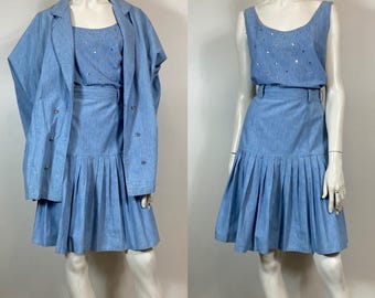 80年代風ラインストーンデニムスカートスーツ | Fini Lignarolo ブレザーセット