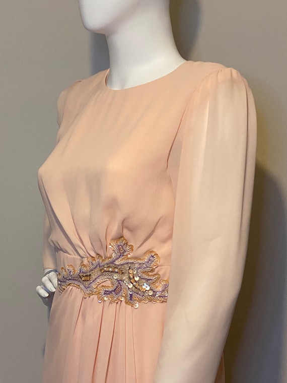 Elegant Peach Sequin Waist Evening Gown| Miss Ell… - image 10