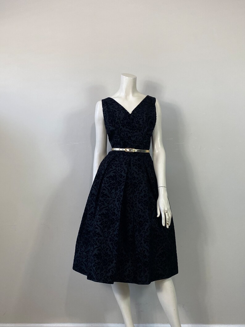 Vintage Dress 50s 60s Black Velvet Brocade Dress 50s Cocktail Dress 50s ...