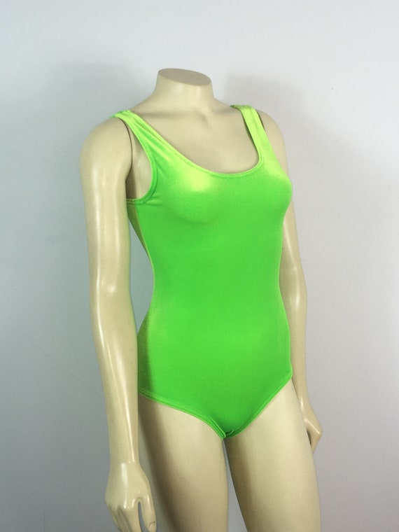 80s 90s Bodysuit| 90s Lime Green Plush Velvet Bod… - image 3