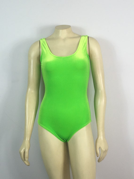 80s 90s Bodysuit| 90s Lime Green Plush Velvet Bod… - image 5