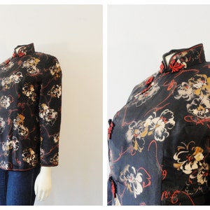 Vintage Jacket Asian Oriental Blazer 50s 60s Peony Black Silk Red ...