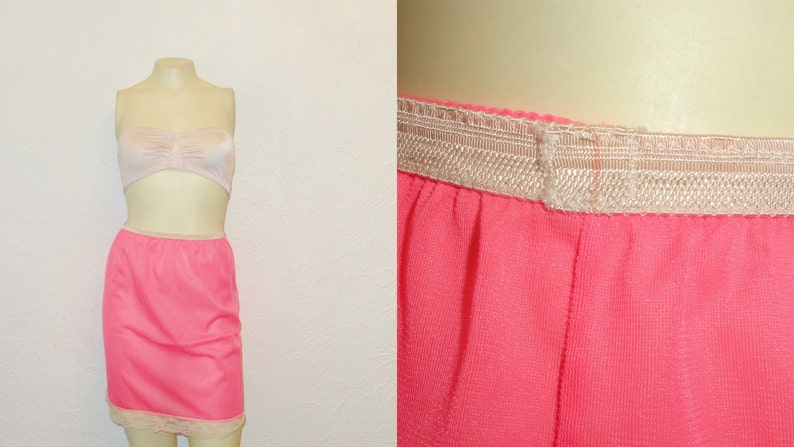 50s 60s Vintage Half Slip 50s BRIGHT Coral Pink Vintage Nylon Half Slip 60s Bright Coral Pink Nylon Mini Slip Size small image 6