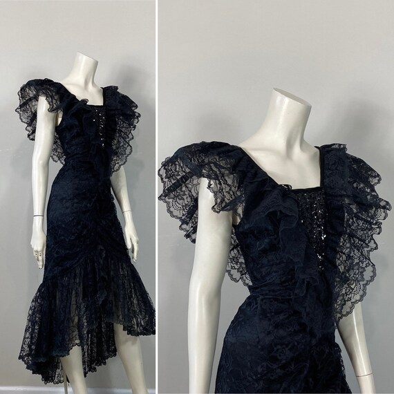 RARE 80s Avant Garde Black Sequin & Lace Mermaid … - image 3