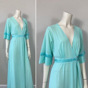 Vintage Nightgown Dressing Gown Robe| 60s 70s Aqua Sears Dressing Gown Robe| Vintage Nylon Size 32/34 Modern Small to Medium
