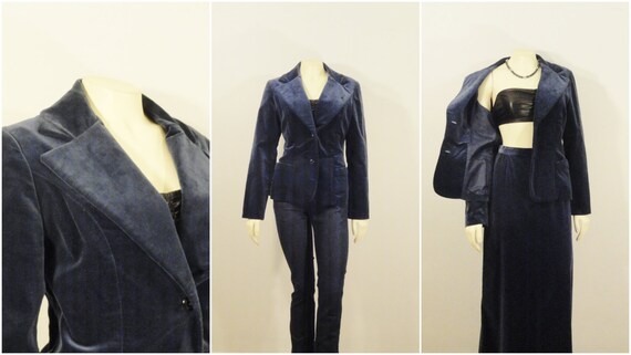 60s 70s Velvet Suit| 60s Blue Velvet Blazer & Full