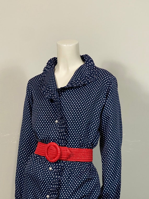 Vintage Polka Dot Dress Navy Blue and White Polka… - image 5