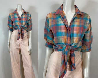 Vintage Plaid Button Up Shirt | Par Four Plaid Top