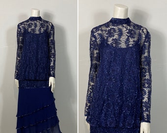 Deadstock 80s Judith Ann Creations Dress| 80s Navy Blue Sequin Gown|  Navy Blue Mother of the Bride Dress NWT| Navy Blue Mother of the Groom